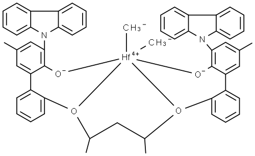 rac-bis((2-oxoyl-3-(dibenzo-1H-pyrrole-1-yl)-5-(methyl)phenyl)-2-phenoxy)-2,4-pentanediylhafnium(IV) dimethyl Struktur
