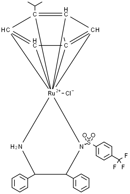 Ruthenium, [N-[(1S,2S)-2-(amino-κN)-1,2-diphenylethyl]-4-(trifluoromethyl)benzenesulfonamidato-κN]chloro[(1,2,3,4,5,6-η)-1-methyl-4-(1-methylethyl)benzene]-, stereoisomer Struktur