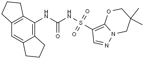 5H-Pyrazolo[5,1-b][1,3]oxazine-3-sulfonamide, N-[[(1,2,3,5,6,7-hexahydro-s-indacen-4-yl)amino]carbonyl]-6,7-dihydro-6,6-dimethyl- Struktur