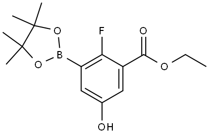 Ethyl 2-fluoro-5-hydroxy-3-(4,4,5,5-tetramethyl-1,3,2-dioxaborolan-2-yl)benzoate Struktur
