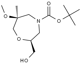tert-Butyl (2S,6S)-2-(hydroxymethyl)-6-methoxy-6-methyl-1,4-oxazepane-4-carboxylate Struktur