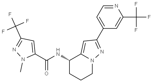 1H-Pyrazole-5-carboxamide, 1-methyl-N-[(4S)-4,5,6,7-tetrahydro-2-[2-(trifluoromethyl)-4-pyridinyl]pyrazolo[1,5-a]pyridin-4-yl]-3-(trifluoromethyl)- Struktur