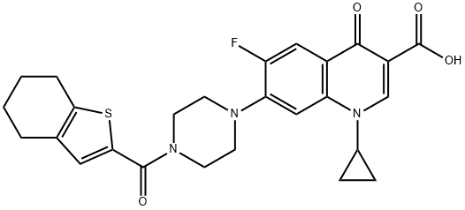 3-Quinolinecarboxylic acid, 1-cyclopropyl-6-fluoro-1,4-dihydro-4-oxo-7-[4-[(4,5,6,7-tetrahydrobenzo[b]thien-2-yl)carbonyl]-1-piperazinyl]- Struktur