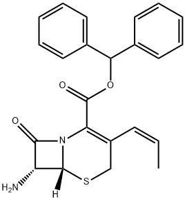 7-Amino-8-oxo-3-(cis-prop-1-enyl)-5-thia-1-azabicyclo[4.2.0]oct-2-ene-2-carboxylic acid diphenylmethyl ester hydrochloride Struktur