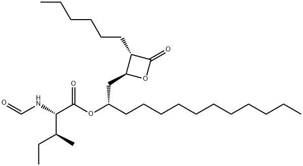 N-甲酰基-L-異亮氨酸 (1S)-1-[[(2S,3S)-3-己基-4-氧代-2-氧雜環(huán)丁基]甲基]十二烷基酯 結(jié)構(gòu)式