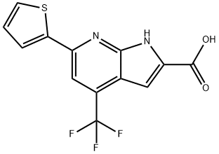 6-(Thien-2-yl)-4-(trifluoromethyl)-1H-pyrrolo[2,3-b]pyridine-2-carboxylic acid Struktur