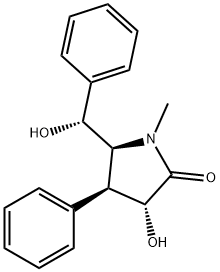 (3R,4S,5S)-3-hydroxy-5-[(R)-hydroxy-phenyl-methyl]-1-methyl-4-phenyl-p yrrolidin-2-one Struktur
