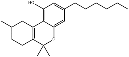 3-Hexyl-1-hydroxy-7,8,9,10-tetrahydro-6,6,9-trimethyl-6H-dibenzo(b,d)p yran Struktur
