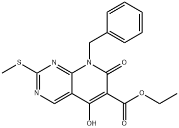 ethyl 8-benzyl-5-hydroxy-2-(methylthio)-7-oxo-7,8-dihydropyrido[2,3-d]pyrimidine-6-carboxylate Struktur