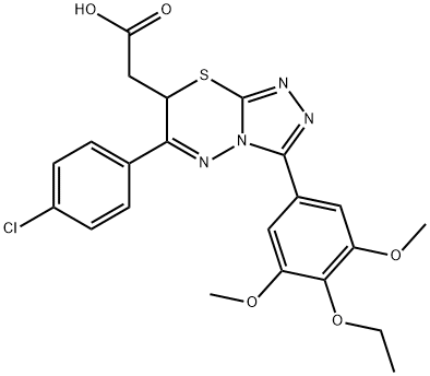 2-[3-(4-chlorophenyl)-9-(4-ethoxy-3,5-dimethoxy-phenyl)-5-thia-1,2,7,8 -tetrazabicyclo[4.3.0]nona-2,6,8-trien-4-yl]acetic acid Struktur