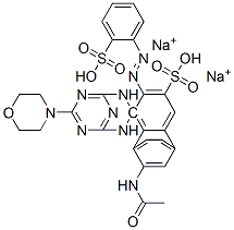 Benzenesulfonic acid, 3,3-6-(4-morpholinyl)-1,3,5-triazine-2,4-diylbisimino2-(acetylamino)-4,1-phenyleneazobis-, disodium salt Struktur