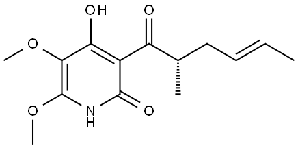 (-)-4-Hydroxy-5,6-dimethoxy-3-[(E)-2-methyl-1-oxo-4-hexenyl]pyridine-2(1H)-one Structure