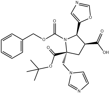 1,2,4-pyrrolidinetricarboxylic acid, 2-(1H-imidazol-1-ylmethyl)-5-(5-oxazolyl)-, 2-(1,1-dimethylethyl) 1-(phenylmethyl) ester, (2R,4S,5R)- Struktur