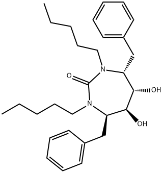 (4R,5S,6S,7R)-4,7-dibenzyl-5,6-dihydroxy-1,3-dipentyl-1,3-diazepan-2-o ne Struktur