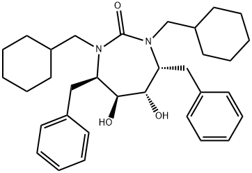 (4R,5S,6S,7R)-4,7-dibenzyl-1,3-bis(cyclohexylmethyl)-5,6-dihydroxy-1,3 -diazepan-2-one Struktur