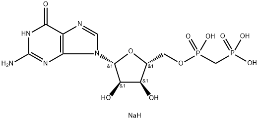 氫鈉 (((((2R,3S,4R,5R)-5-(2-氨基-6-氧代-1,6-二氫-9H-嘌呤-9-基)-3,4-二羥基四氫呋喃-2-基)甲氧基)氧化磷?；?甲基)膦酸酯, 161308-39-0, 結(jié)構(gòu)式