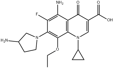 3-Quinolinecarboxylic  acid,  5-amino-7-(3-amino-1-pyrrolidinyl)-1-cyclopropyl-8-ethoxy-6-fluoro-1,4-dihydro-4-oxo- Struktur
