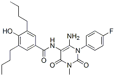 Benzamide,  N-[6-amino-1-(4-fluorophenyl)-1,2,3,4-tetrahydro-3-methyl-2,4-dioxo-5-pyrimidinyl]-3,5-dibutyl-4-hydroxy- Struktur