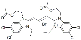 1-[2-(acetoxy)ethyl]-2-[3-[3-[2-(acetoxy)ethyl]-5,6-dichloro-1-ethyl-1,3-dihydro-2H-benzimidazol-2-ylidene]-1-propenyl]-5,6-dichloro-3-ethyl-1H-benzimidazolium bromide Struktur