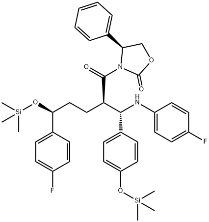 3-[(2R,5S)-5-(4-Fluorophenyl)-2-[(S)-[(4-fluorophenyl(amino)]][4-[trimethylsilyl]-oxy]phenyl]methyl]-1-oxo-5-[(trimethylsily)-oxy]pentyl]-4-phenyl-(4S)-2-oxazolidinone Struktur