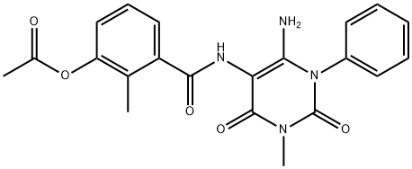 Benzamide,  3-(acetyloxy)-N-(6-amino-1,2,3,4-tetrahydro-3-methyl-2,4-dioxo-1-phenyl-5-pyrimidinyl)-2-methyl- Struktur