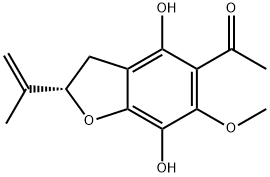 (+)-5-Acetyl-6-methoxy-2-(1-methylvinyl)-2,3-dihydrobenzofuran-4,7-diol Struktur