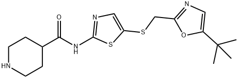 N-[5-[(5-tert-butyl-1,3-oxazol-2-yl)methylsulfanyl]-1,3-thiazol-2-yl]piperidine-4-carboxamide Structure