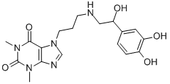 7-[3-[[2-(3,4-Dihydroxyphenyl)-2-hydroxyethyl]amino]propyl]theophyline Struktur