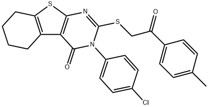 3-(4-chlorophenyl)-2-{[2-(4-methylphenyl)-2-oxoethyl]sulfanyl}-5,6,7,8-tetrahydro[1]benzothieno[2,3-d]pyrimidin-4(3H)-one Struktur