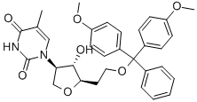 1-((3R,4S,5R)-5-(2-(BIS(4-METHOXYPHENYL)(PHENYL)METHOXY)ETHYL)-4-HYDROXYTETRAHYDROFURAN-3-YL)-5-METHYLPYRIMIDINE-2,4(1H,3H)-DIONE Struktur