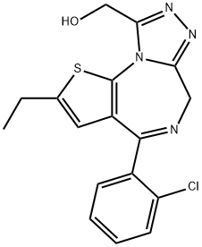 4-(2-Chlorophenyl)-2-ethyl-6H-thieno[3,2-f][1,2,4]triazolo[4,3-a][1,4]diazepine-9-Methanol Struktur