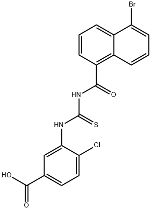 3-[[[[(5-BROMO-1-NAPHTHALENYL)CARBONYL]AMINO]THIOXOMETHYL]AMINO]-4-CHLORO-BENZOIC ACID Struktur