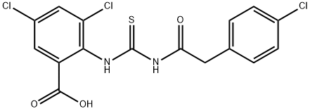 3,5-DICHLORO-2-[[[[(4-CHLOROPHENYL)ACETYL]AMINO]THIOXOMETHYL]AMINO]-BENZOIC ACID Struktur