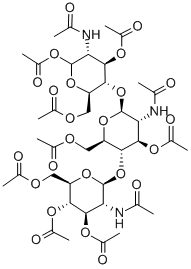 O-3,4,6-Tri-O-acetyl-2-(acetylamino)-2-deoxy-b-D-glucopyranosyl-(1-4)-O-3,6-di-O-acetyl-2-(acetylamino)-2-deoxy-b-D-glucopyranosyl-(1-4)-2-(acetylamino)-2-deoxy-1,3,6-triacetate-a-D-glucopyranose Struktur