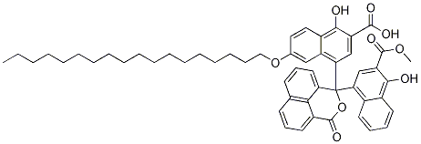 1-Hydroxy-4-(1-(4-hydroxy-3-(methoxycarbonyl)-1-naphthalenyl)-3-oxo-1H,3H-naphtho(1,8-cd)pyran-1-yl)-6-(octadecyloxy)-2-naphthalenecarboxylic acid Structure