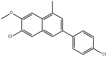 6-Chloro-3-[4-chlorophenyl]-7-methoxy-1-methylnaphthalene Struktur