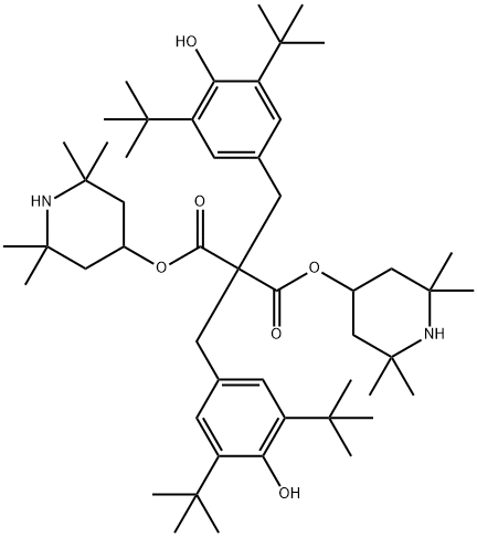bis(2,2,6,6,-tetramethyl-4-piperidyl) bis[[3,5-bis(1,1-dimethylethyl)-4-hydroxyphenyl]methyl]malonate Structure