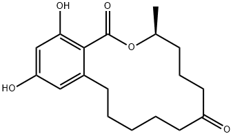 (S)-3,4,5,6,9,10,11,12-オクタヒドロ-14,16-ジヒドロキシ-3-メチル-1H-2-ベンゾオキサシクロテトラデシン-1,7(8H)-ジオン 化學(xué)構(gòu)造式