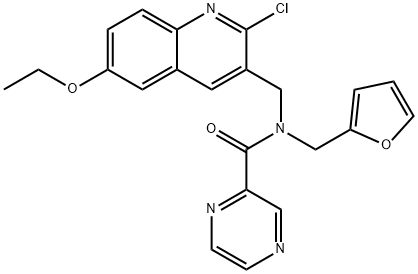 Pyrazinecarboxamide, N-[(2-chloro-6-ethoxy-3-quinolinyl)methyl]-N-(2-furanylmethyl)- (9CI) Struktur