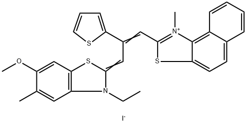 2-[3-(3-ethyl-6-methoxy-5-methyl-3H-benzothiazol-2-ylidene)-2-(2-thienyl)-1-propenyl]-1-methylnaphtho[1,2-d]thiazolium iodide Struktur