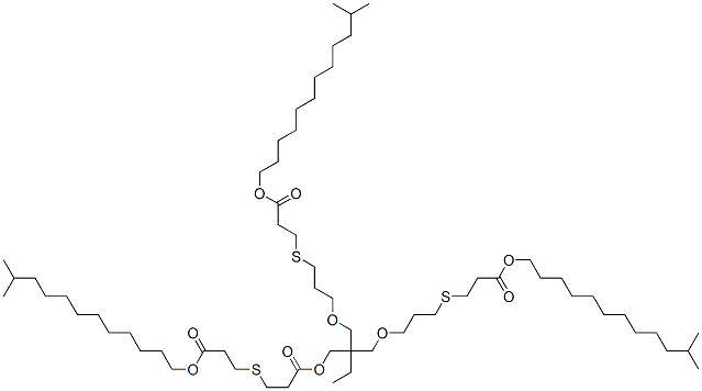 diisotridecyl 10-ethyl-10-[[3-[[3-(isotridecyloxy)-3-oxopropyl]thio]-1-oxopropoxy]methyl]-8,12-dioxa-4,16-dithianonadecanedioate Struktur