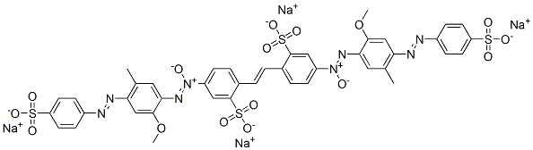 tetrasodium 4,4'-bis[[2-methoxy-5-methyl-4-[(4-sulphonatophenyl)azo]phenyl]azoxy]stilbene-2,2'-disulphonate Struktur