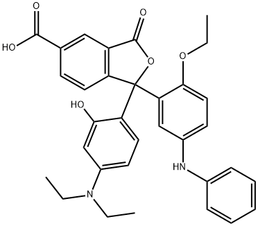1-[4-(Diethylamino)-2-hydroxyphenyl]-1-[2-ethoxy-5-(phenylamino)phenyl]-1,3-dihydro-3-oxo-5-isobenzofurancarboxylic acid Struktur