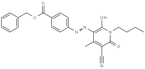 benzyl 4-[(1-butyl-5-cyano-1,6-dihydro-2-hydroxy-4-methyl-6-oxopyridin-3-yl)azo]benzoate Struktur
