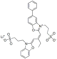 hydrogen 5-phenyl-3-(3-sulphonatopropyl)-2-[2-[[3-(3-sulphonatopropyl)-3H-benzoxazol-2-ylidene]methyl]but-1-enyl]benzoxazolium, lithium salt Struktur