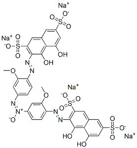 tetrasodium 3,3'-[azoxybis[(2-methoxy-4,1-phenylene)azo]]bis[4,5-dihydroxynaphthalene-2,7-disulphonate]  Struktur