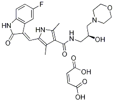 5-[(Z)-(5-Fluoro-1,2-dihydro-2-oxo-3H-indol-3-ylidene)methyl]-N-[(2S)-2-hydroxy-3-(4-morpholinyl)propyl]-2,4-dimethyl-1H-pyrrole-3-carboxamide (2Z)-2-butenedioate Struktur
