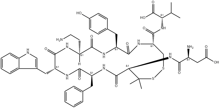 H-ASP-PEN-PHE-TRP-DAB-TYR-CYS-VAL-OH(DISULFIDE BRIDGE:PEN2-CYS7), 879497-82-2, 結構式