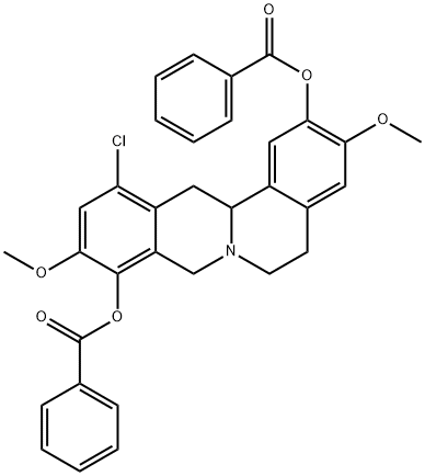 6H-Dibenzo[a,g]quinolizine-2,9-diol,  12-chloro-5,8,13,13a-tetrahydro-3,10-dimethoxy-,  2,9-dibenzoate Struktur