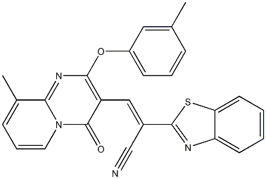 alpha-[[9-Methyl-2-(3-methylphenoxy)-4-oxo-4H-pyrido[1,2-a]pyrimidin-3-yl]methylene]-2-benzothiazoleacetonitrile Structure